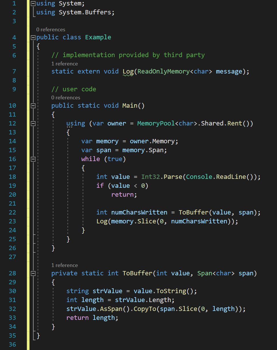 แสดงตัวอย่างโค้ดระยะเวลาการใช้งานบัฟเฟอร์